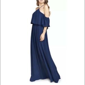 SHOW ME YOUR MUMU REBECCA OFF THE SHOULDER CHIFFON NAVY MAXI DRESS S=4-6